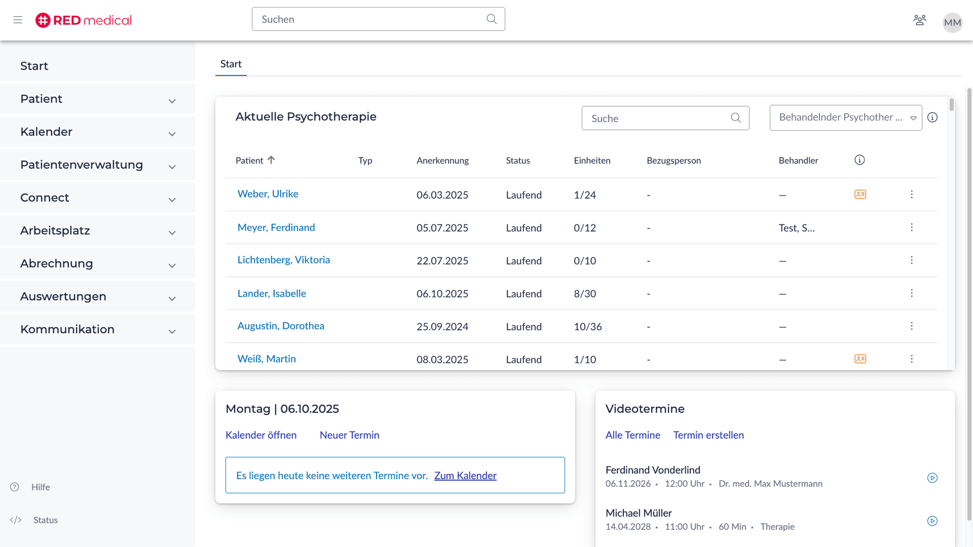 Das Start-Dashboard von RED Medical