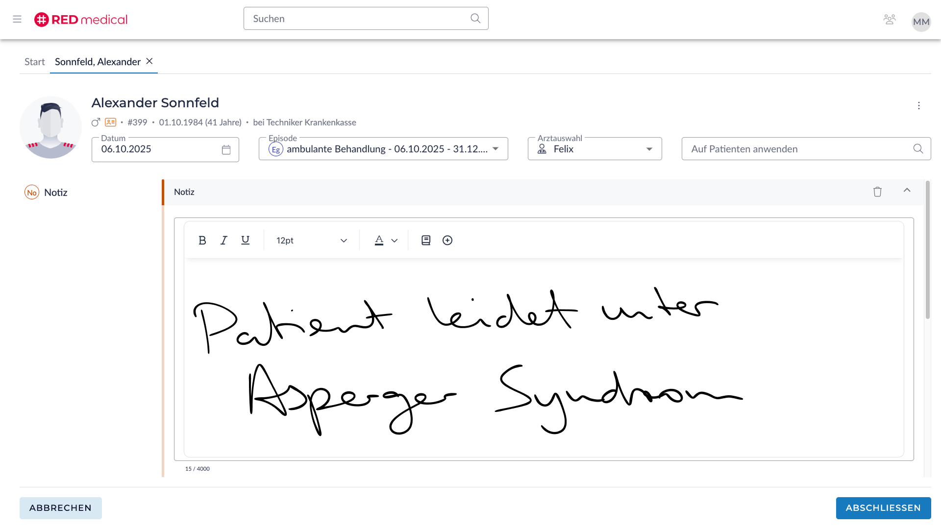 Die digitale Stifteingabe in RED medical