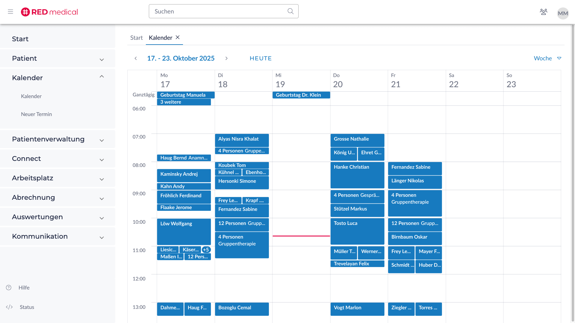 Das Bild zeigt den Terminkalender von RED medical