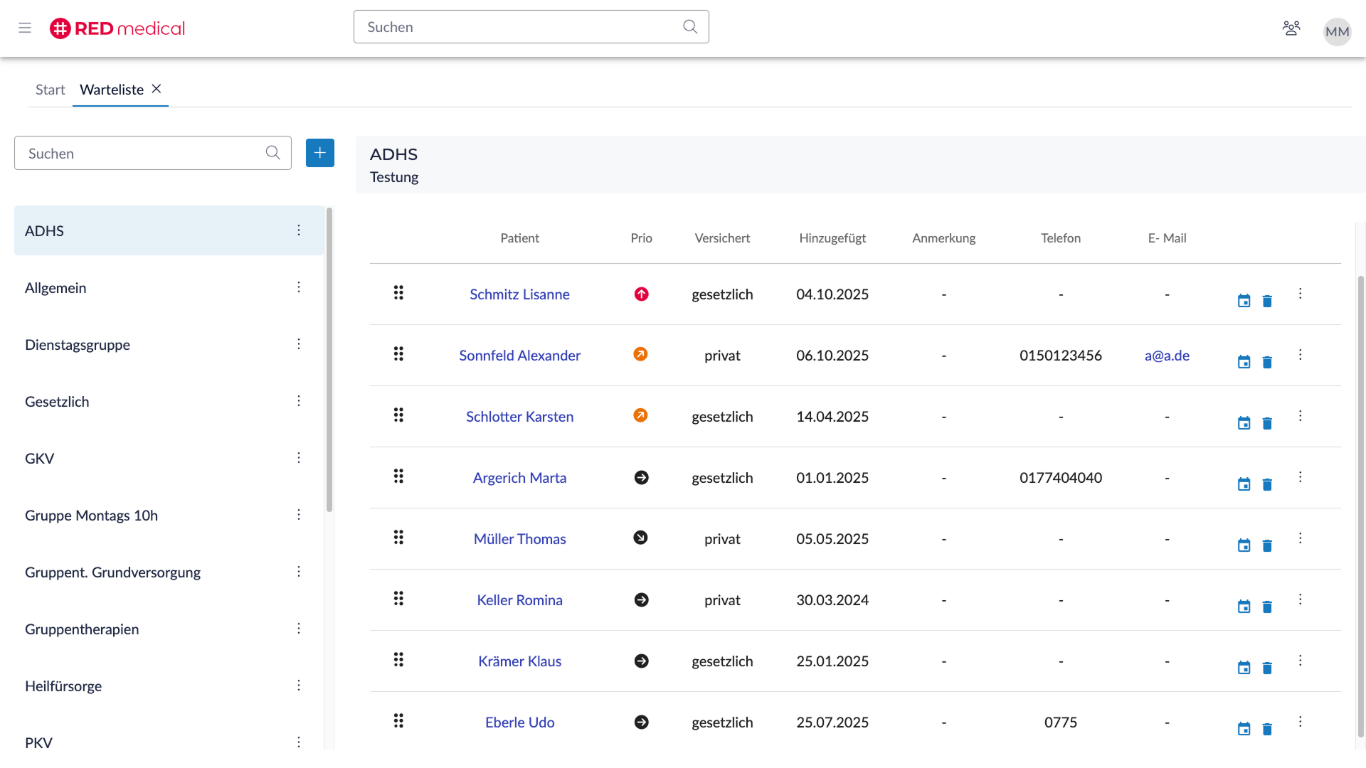 Die Warteliste in RED medical