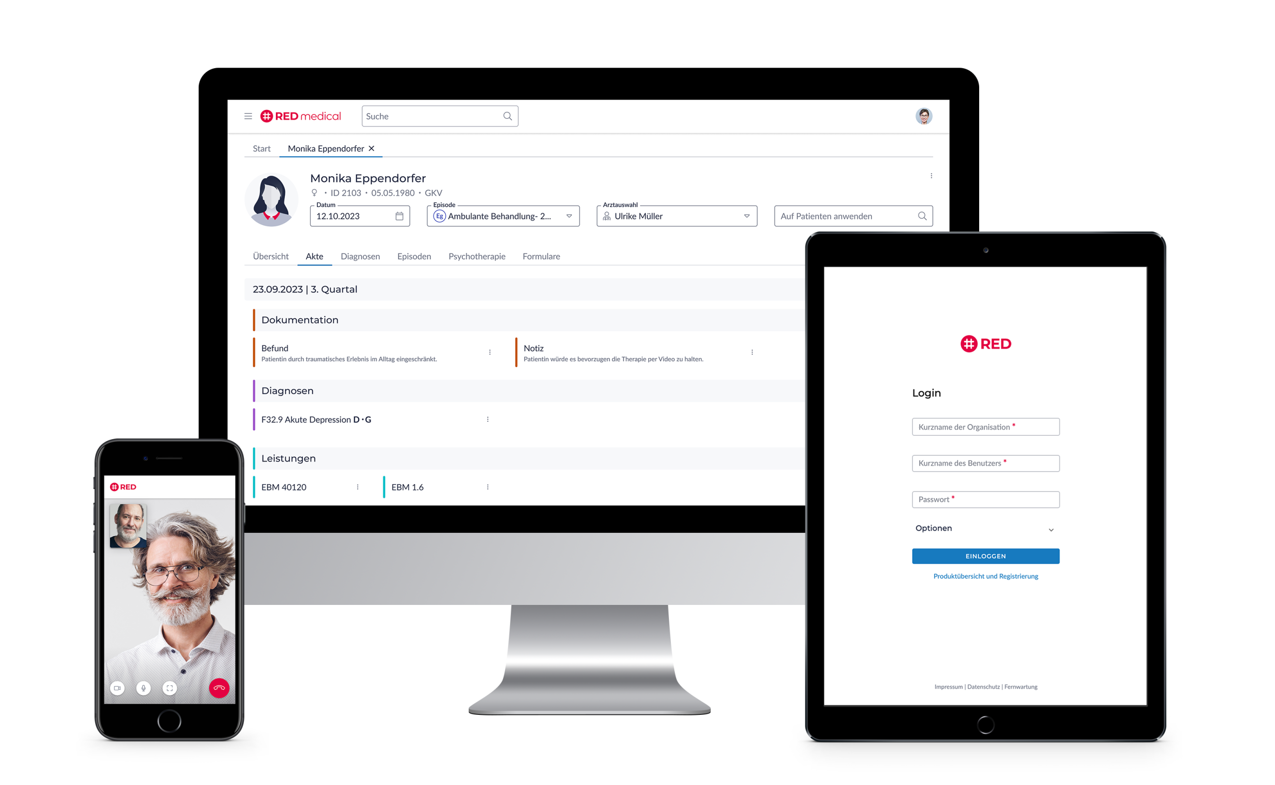 Die Red medical software auf verschiedenen Devices