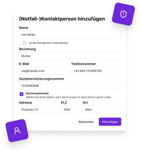 Notfall Kontakt in freudio erstellen