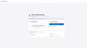 Screenshot der neoscript-Startseite mit zwei Optionen: „Datei hochladen" für vorhandene Audiodateien und „Audio aufnehmen" per Mikrofon, sowie dem Bereich „Vorlagen und Sprache" zum optionalen Konfigurieren von Vorlage und Transkriptsprache.