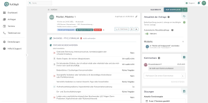 Lucoyo-Patientendetailseite mit Beschwerdebild, Diagnoseformular, Aktualitätsprüfung, Historie und Kommentarfunktion.
