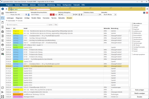 Chronik-Ansicht in psychodat mit chronologischer Liste von Diagnosen, Leistungen, Anträgen und Dokumenten eines Patienten.